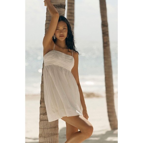 Anthropologie Forever That Girl Airy Babydoll Mini Dress Size M White - Picture 3 of 6